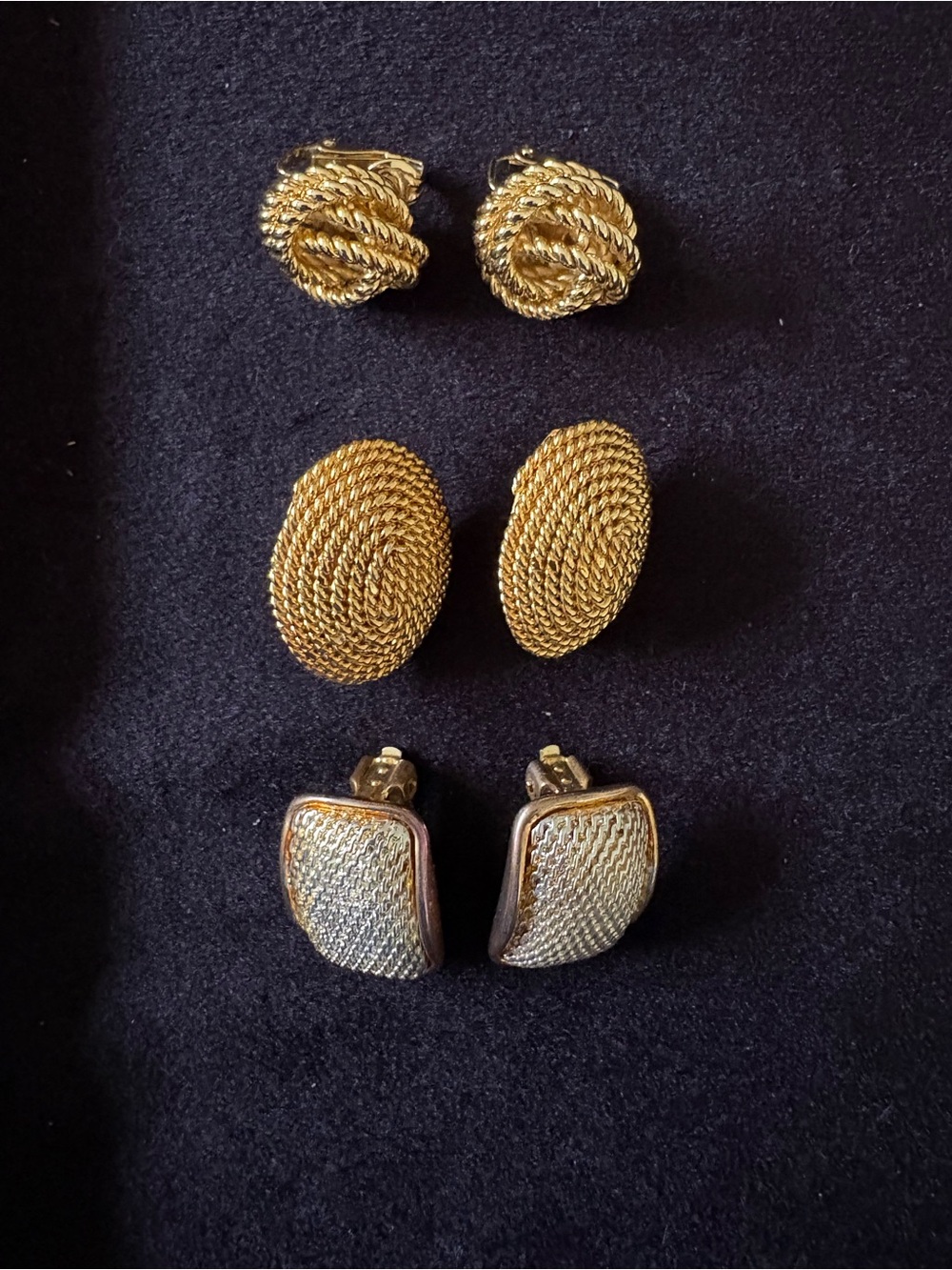 Vintage Gold Tone Clip On Earring Bundle Lot of 3 Pairs Retro 80s 90s Chic